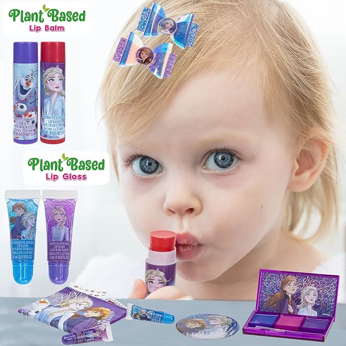 Disney Frozen - Townley Girl Super Sparkly Cosmetic Beauty Makeup Set For Girls with Clips, Lip Gloss, Nail Stickers, Lip Balm, Nail Gems and Mirror For Parties, Sleepovers & Makeovers