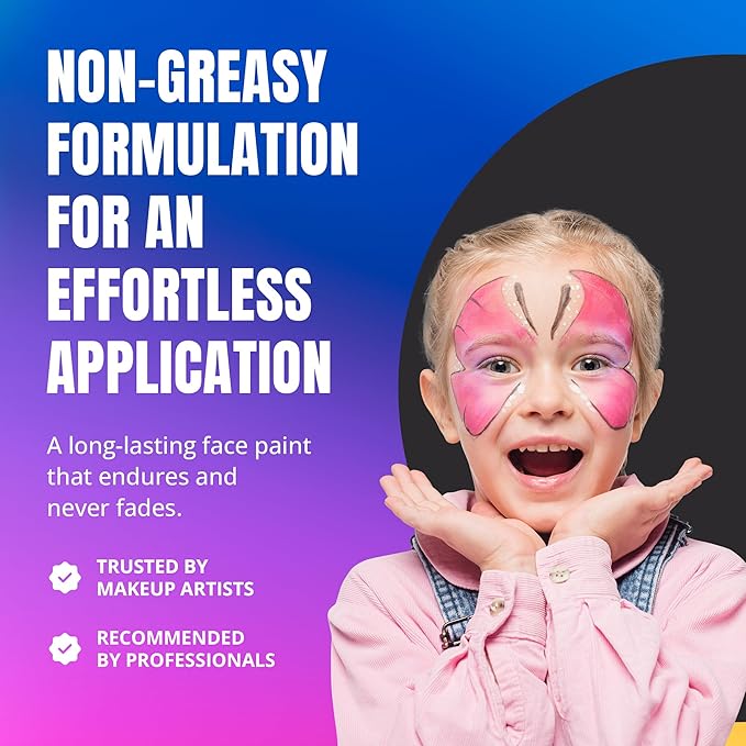 Professional Face Painting Kit - Skin Friendly Face Paint Kit - Cruelty-Free & Vegan Water Based Face Paint Makeup for Theatre, SFX and Halloween- 8 Colors 5g Each - Splashes & Spills (Neon Colors)