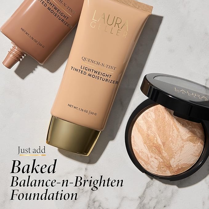 LAURA GELLER NEW YORK Quench-n-Tint Tinted Moisturizer - Deep - Sheer to Light Buildable Coverage - Natural Glow Finish - Lightweight Formula with Hyaluronic Acid