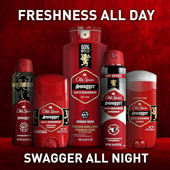 Old Spice Body Wash for Men, 24/7 Shower Fresh with Lasting Scent, Red Collection, Swagger with Cedarwood Scent, 24 fl oz (Pack of 2)