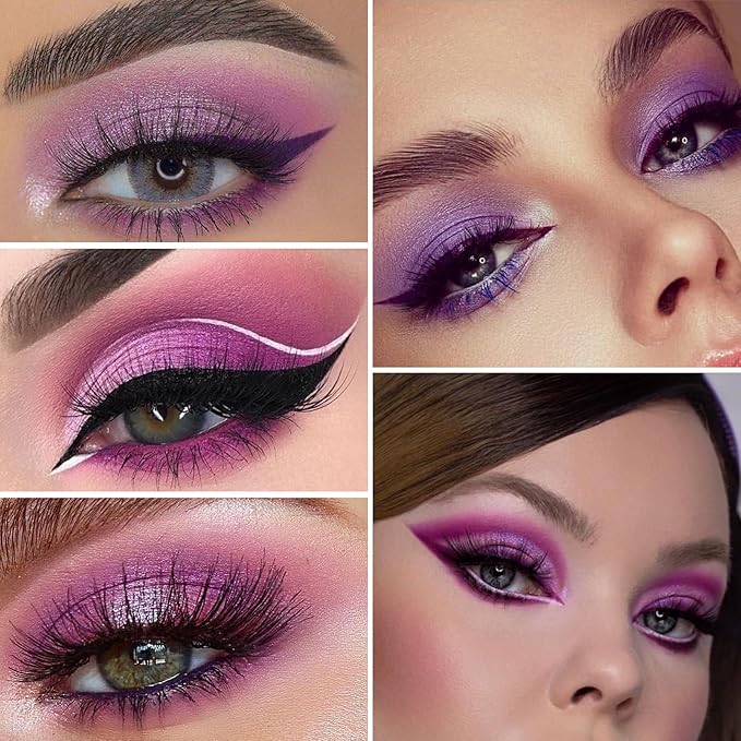 Erinde 9 Colors Purple Pink Lavender Glitter Shimmer Matte Eye Shadow Palette Makeup, Highly Pigmented Waterproof Violet Mauve Dark Purple Silver Pearl White Shimmer Sparkling Party Eyeshadow Palette