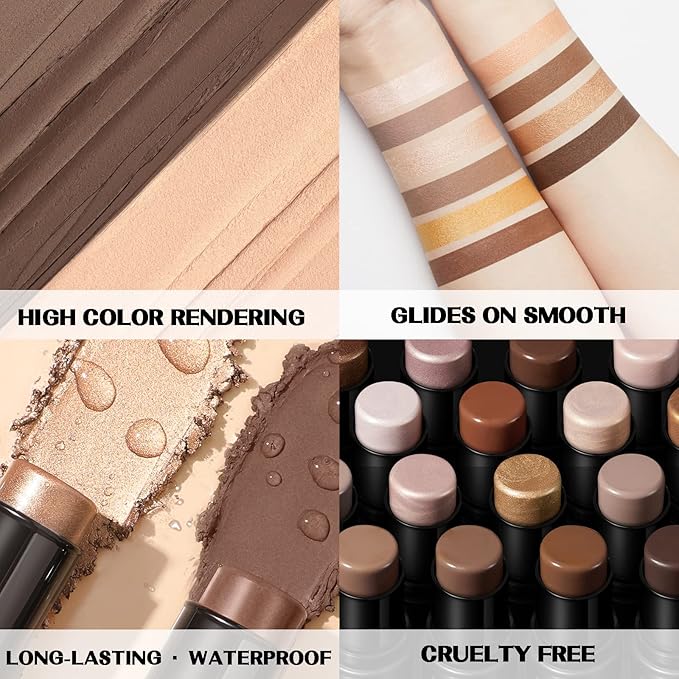 FOCALLURE 2 Pcs Mineral Cream Contour Stick,Moisturize Highlighter and Bronzer Pen,Non Stick Face Brightens & Shades Pencil,Long Lasting & Smooth Gliding Face Illuminator Makeup,Deep
