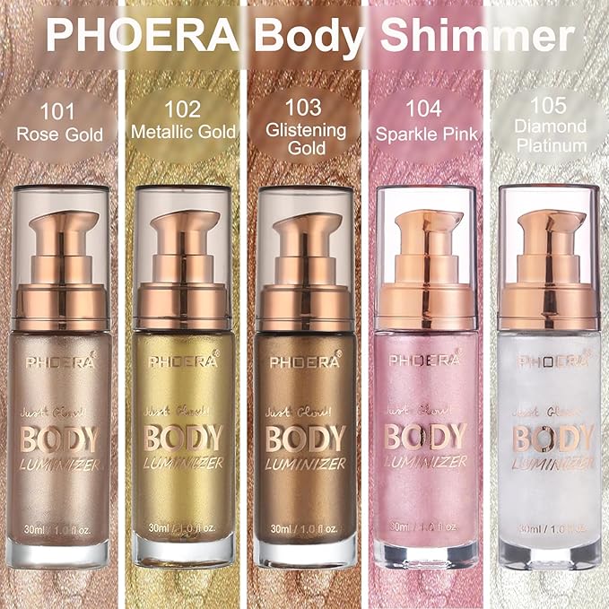 PHOERA Body Luminizer Highlighter, Waterproof Moisturizing and Glow For Face & Body, Face Body Glow Illuminator (2PCS 101 Rose Gold)