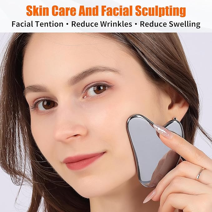 Face Massager, Metal Roller Gua Sha Facial Tools for Face Neck Eye Body Skin Care, Facial Roller Gifts for Her, Women and Girl 2Pcs