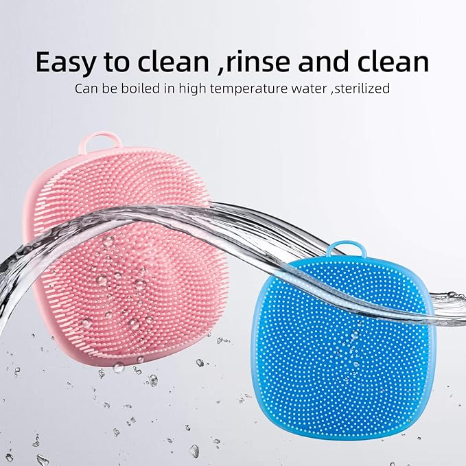 VWMYQ 2 Pack Silicone Face Scrubber for Men and Women Facial Cleansing Brush Silicone Face Wash Brush Manual Waterproof Cleansing Skin Care Face Brushes for Cleansing and Exfoliating (Blue_Pink)