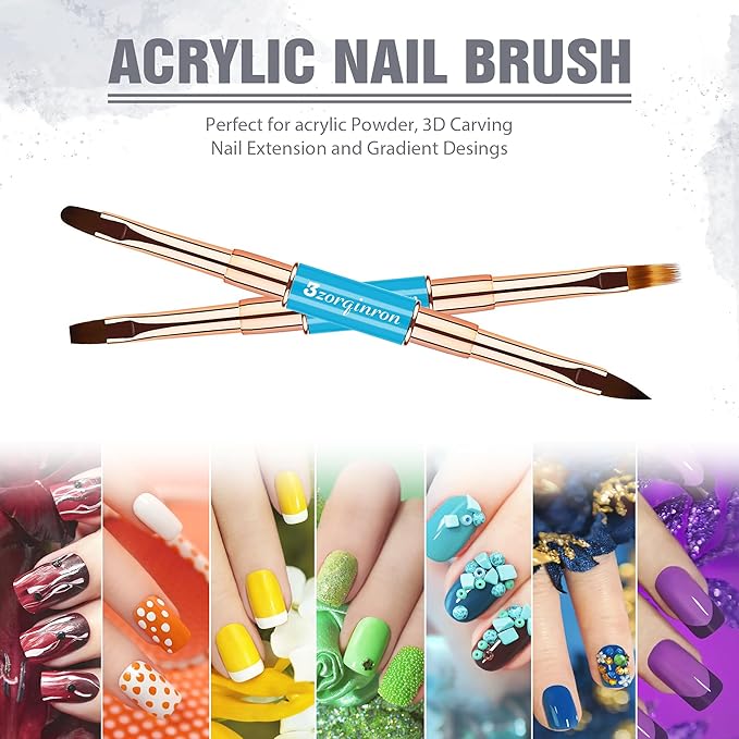 Nail Art Bushes Set, Professional 5Pcs Double-Ended Nail Brush Kit for Details, Long Lines, Ombre & 3D Design-Perfect for DIY Manicures & Salons (Blue)