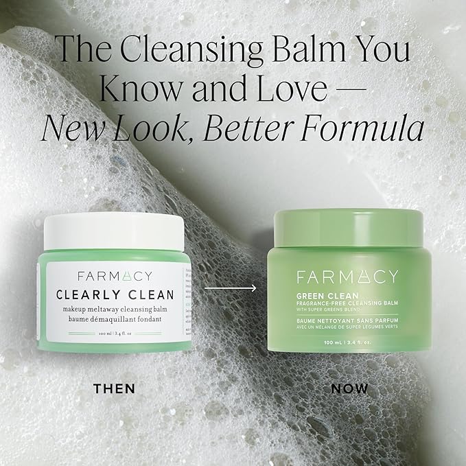 Farmacy Makeup Remover Cleansing Balm - Green Clean Waterproof Makeup Remover + Oil Based Cleanser - Newly Formulated Double Cleanser with Plant Based Waxes + Upcycled Moringa (100ml)