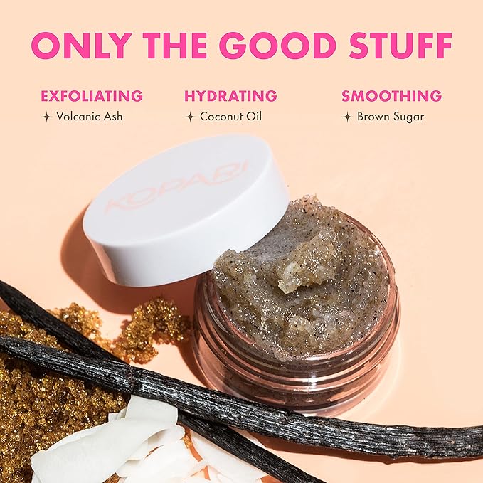 Kopari Coconut Lip Scrubby | Removes Dry Skin For Soft Lips | Volcanic Sand, Brown Sugar & Crushed Coconut Shells Hydrate Exfoliating Lip Scrub Exfoliator Moisturizer Organic Coconut Oil Vanilla Vegan