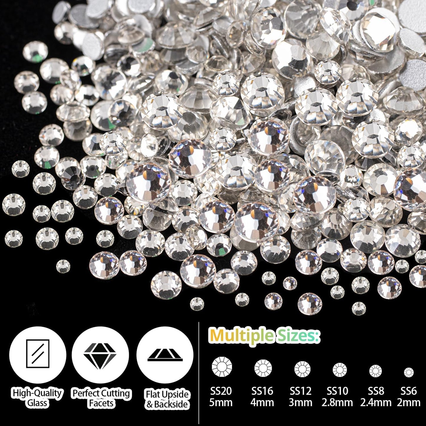 Rhinestones for Nails & Pearls, Manicure Kit with Nail Rhinestone Glue Gel, Flat Back Glass Crystal AB + Clear Gems, Colorful Half Round Pearls, Gem Glue (UV/LED Needed) with Dotting Tools