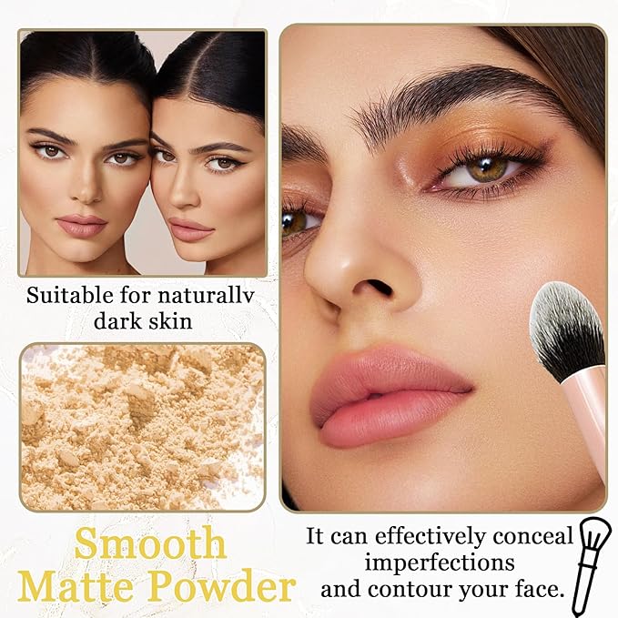 Lightweight Setting Powder,Waterproof Oil Control Translucent Face Powder,Smooth Long Lasting Matte Finish Loose Powder with Face Makeup Brush & Powder Puff（Natural Color）