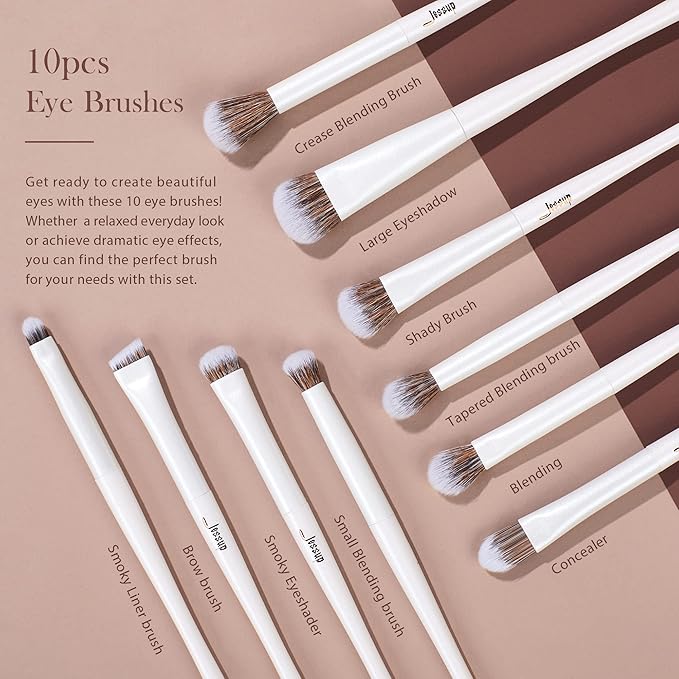 Jessup Makeup Brushes Set 14pcs Make up Brushes Premium Synthetic Foundation Concealer Blush Contour Powder Eye Shadow Blending Brush, Pearl White T343