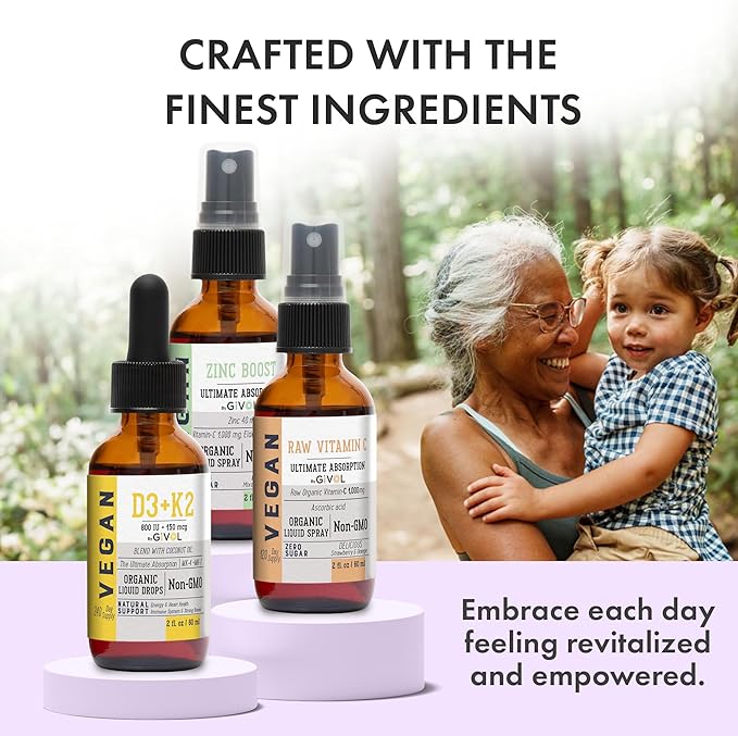 Immunity Support Pack - Raw Vitamin C, D3 & K2 Liquid, Zinc Picolinate - Premium Heart Health Vitamins w/Essential Minerals, Antioxidant Properties, & Cardiovascular Benefits - 180 Days Supply