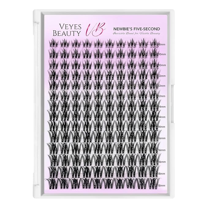 VEYESBEAUTY Lash Clusters Eyelash Extensions Thin & Invisible Band DIY Individual False Eyelashes Newbie's Five-Second Series Wispy Lash Tray for Self-application, Camellia Lashes 8-18mm Mixed Length