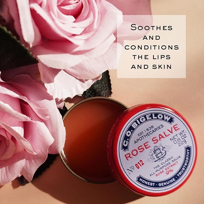 C.O. Bigelow All Purpose Salve Lip Balm Tins, Rose Salve Pack of 3 for Chapped Lips & Dry Skin - Moisturizing Lip, Cuticle 0.8 oz each