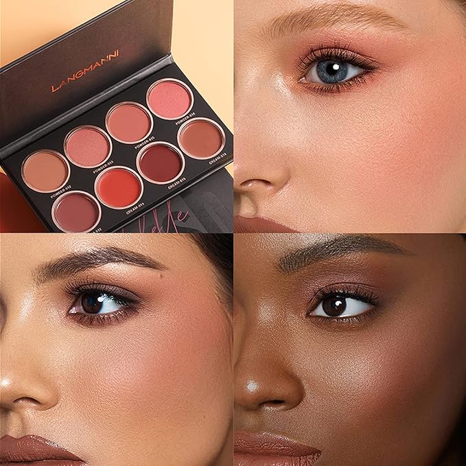 8 Colors Blush Palette, Matte Light Luxury Blush Powder Bright Shimmer Face Blush, Contour and Highlight Blush Palette, Professional Facial Beauty Cosmetic Makeup Blush