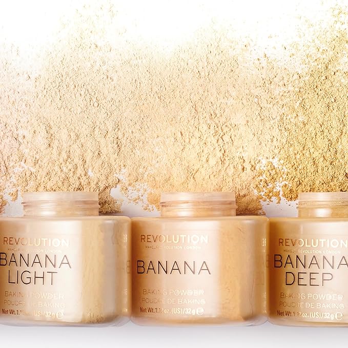 Revolution Beauty, Loose Baking Powder, Makeup Setting Powder, Long Lasting Coverage, Mattifies & Reduces Shine, Banana, 1.13 Oz
