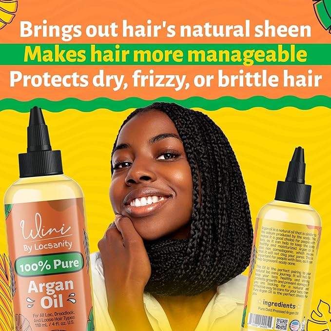Locsanity Wini Pure Argan Hair and Body Oil, 100% Cold-Pressed, 4 Fl Oz