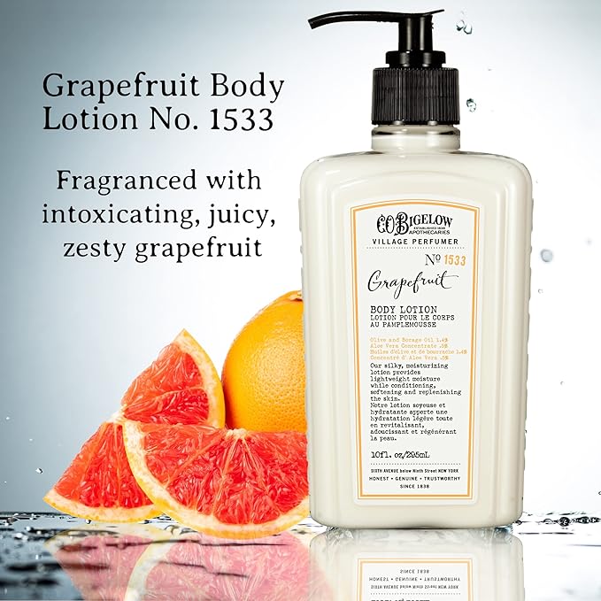 C.O. Bigelow Grapefruit Body Lotion, Village Perfumer Moisturizing Body Lotion with Aloe Vera, Borage Oil & Olive Oil, 10 Fl Oz