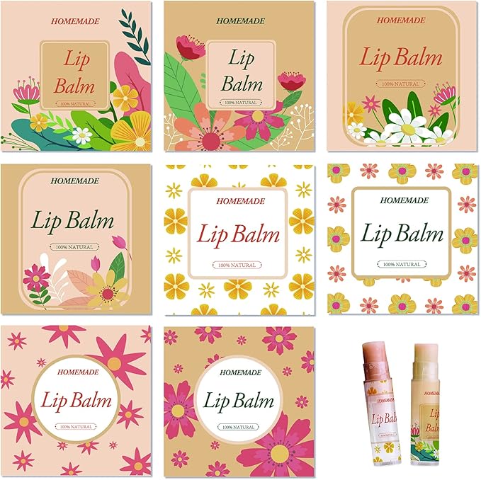CRASPIRE Lip Balm Labels 80pcs Homemade Lip Balm Labels 2” Clear Lip Balm Labels for Tubes Printable Waterproof Lip Balm Stickers Labels for Lip Balm Handcream Candle Container（Flowers-Orange Yellow）