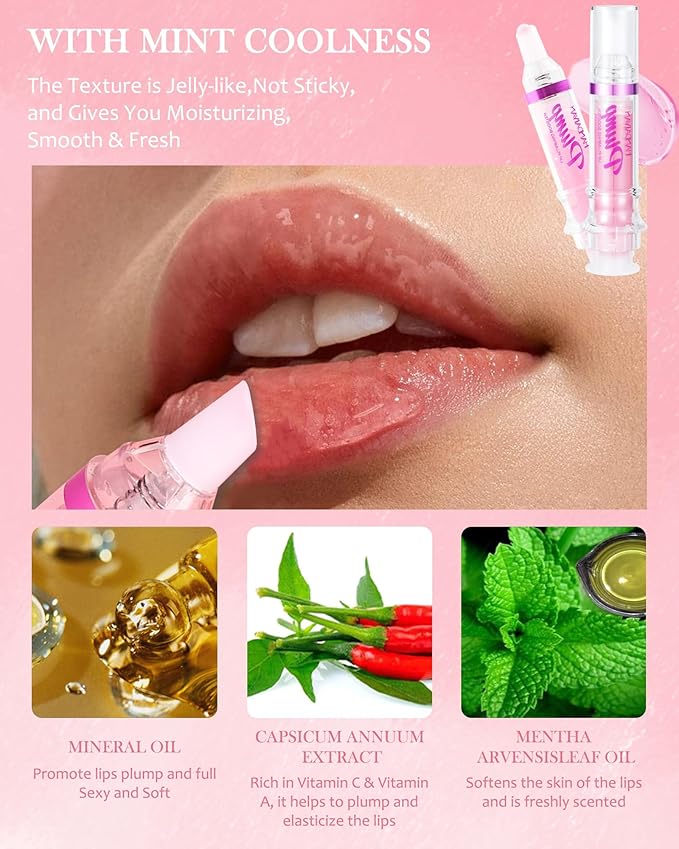 Lip Plumping Booster Lip Gloss,Plump and Pout Lip Plumper Hydrating & Volumizes Lip Wrinkles,Enhancing Plump Effect for Fuller Lips,High Shine Lip Glaze,Women's Day Makeup Gift for Women-01+02