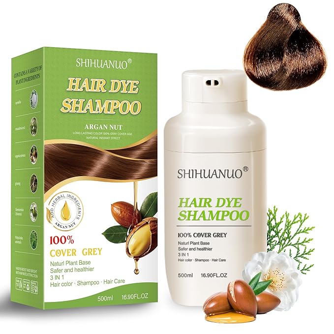 Hair Dye Shampoo 3 in 1 for Gray Hair Coverage, Argan nut Natural Shampoo Hair Dye for Women & Men/Ammonia-Free 500ml(Chestnut Brown)