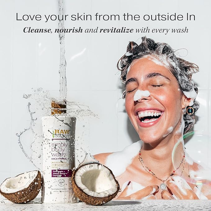 RAW SUGAR Simply Body Wash, (25 Fl Oz, Pack of 1) Bath Soap, Formulated without Sulfates & Parabens (Pineapple + Maqui Berry + Coconut)