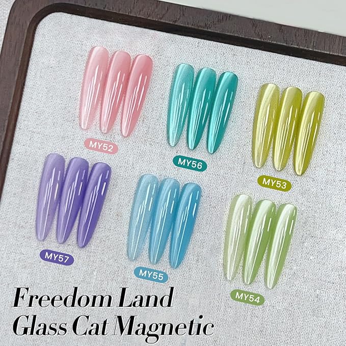 BORN PRETTY Magnetic Gel Nail Polish Pastel Water Light Cat Magnetic Eye Gel Jelly Glass Crystal Magnetic Gel Polish Glitter Shimmer Auroras Magnetic Gel Nail Art Manicure Kit 6PCS