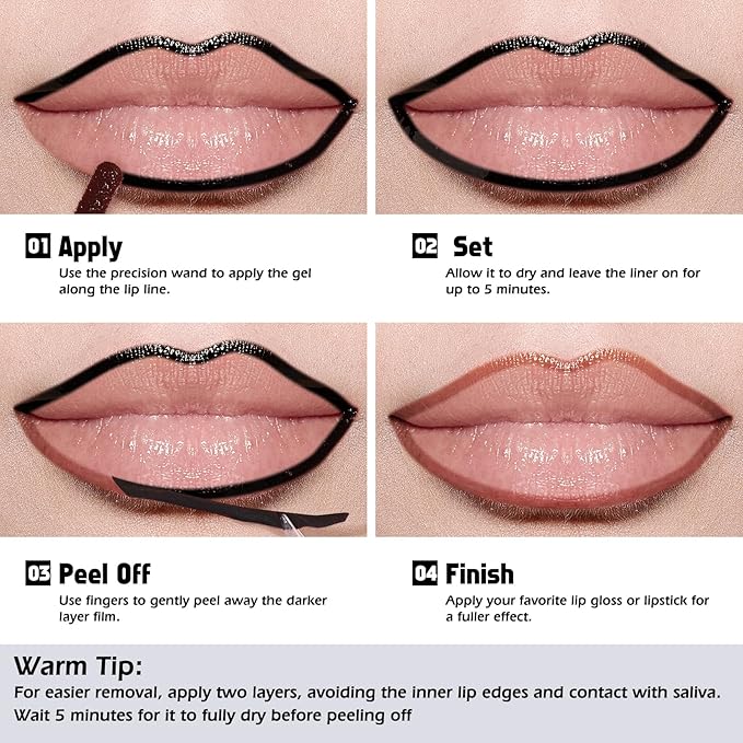 KIMUSE Peel Off Lip Liner Stain, Long Lasting Lip Tint Stain Peel Off, Waterproof, Transfer-Proof, Highly Pigmented Color Peel Off Lip Stain Liner, Matte Finish