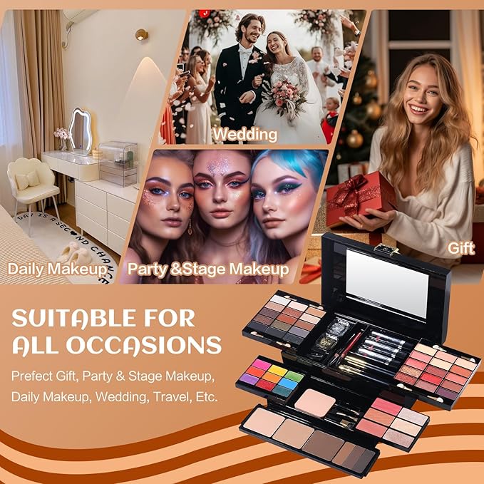 Professional Makeup Kit for Women Girl Full Kit with Mirror 60 Colors All in One Make up Gift Set Included Eyeshadow,Blusher,Highlighter,Compact Powder,Brow Powder,Lipstick,Glitter,Eyeliner,Mascara 01