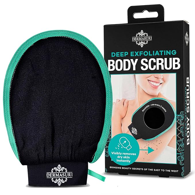 Dermasuri Deep Exfoliating Glove - Polishing Mitt Body Scrubber - Korean Skin Cleaner Exfoliator & Dead Skin Buffing Treatment - Keratosis Pilaris Scrub Remover- Shower Skincare (1 Pack)