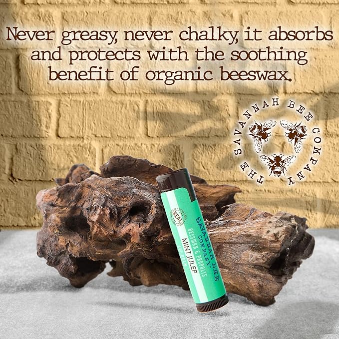 Savannah Bee Mint Julep Lip Balm 0.15 oz - Invigorating Mint Flavor - Natural Ingredients for Supple, Soft Lips - Convenient Hanger Design