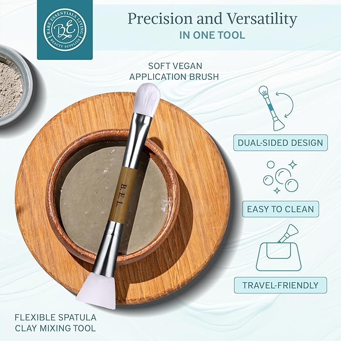 Bare Essentials Living - Clay Face Mask Brush (1 Pack, Bamboo) Dual Soft Silicone Face Mask Applicator Brush Tool, Great Facial Essentials, Moisturizer Applicator & Skincare Brush for Facials