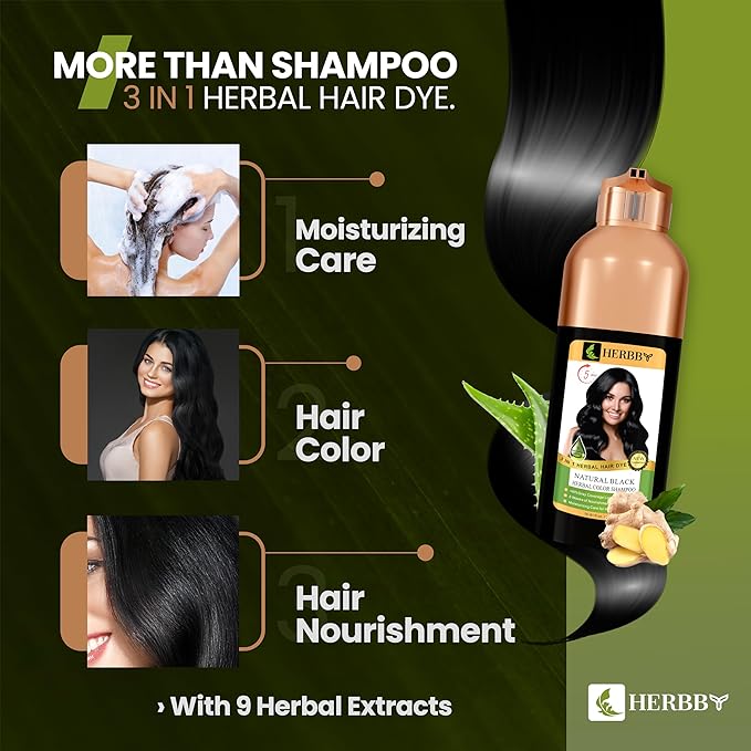 Hair Color Shampoo for Gray Hair Coverage&Color Transform with 9 Herbal Extracts –Long Lasting(6-8 Weeks),Shiny,Evenly Colored,Instant Hair Dye Shampoo&Conditioner,500 Ml (NATURAL BLACK COLOR)