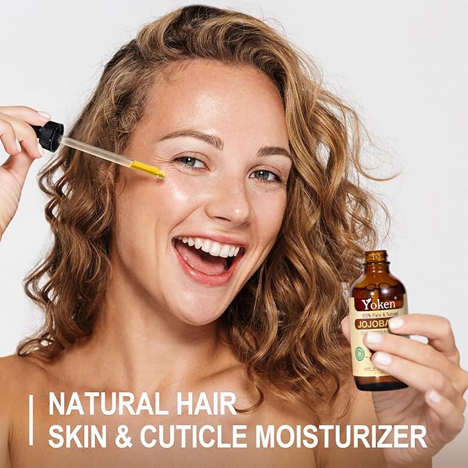 Yoken Jojoba Oil 4 fl oz EWG Verified 100% Pure Jojoba Oil Cold Pressed for Skin, Hair, Nails, Cuticles - Unrefined & Hexane Free, Natural Moisturizer Carrier oils Facial Serum for Gua Sha