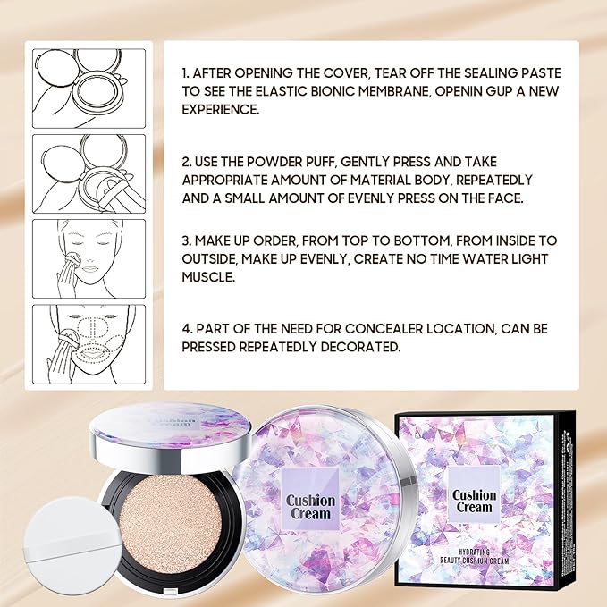 Mushroom Head Air Cushion CC Cream - BB Cream Foundation Makeup Moisturizing Concealer Long-Lasting, Cushion Foundation Full Coverage Self Adjusting (Ivory, 1 PCS)