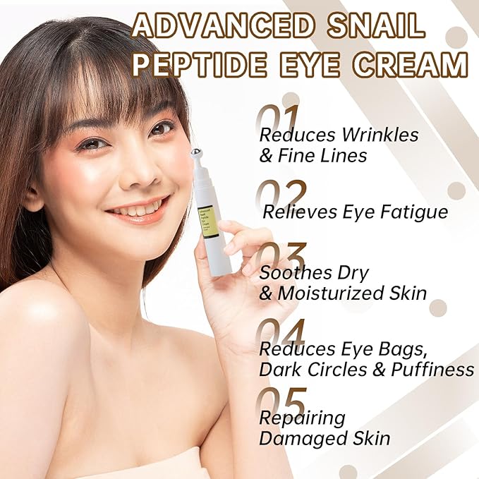 Advanced Snail Peptide Eye Cream for Dark Circles & Puffiness, Snail Mucin Eye Cream with Niacinamide Reduce Wrinkles & Fine Lines, 2 Pcs Under Eye Roller Cream for Moisturizing.