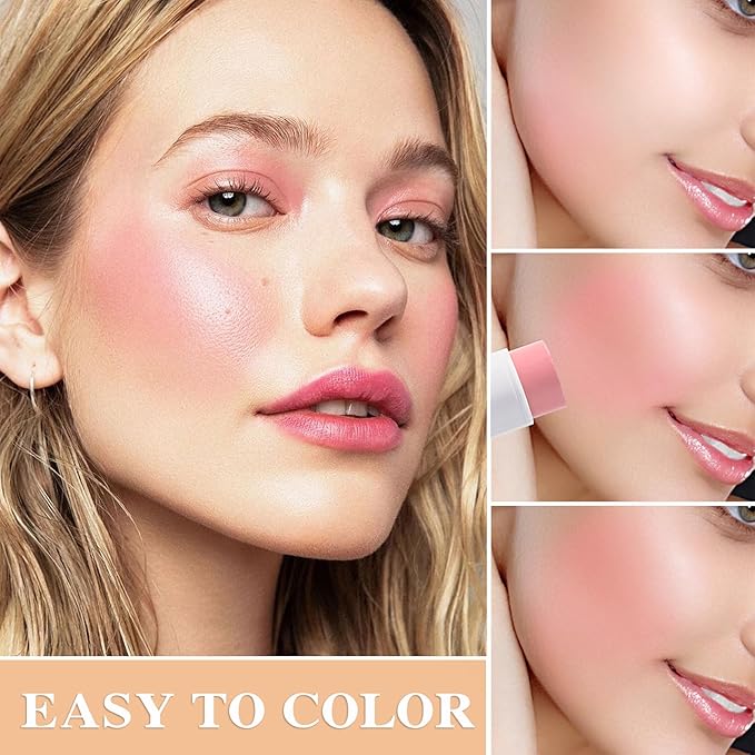 Cream Blush Stick with Brush and Makeup Sponge,Waterproof Multi Cream Makeup Stick,Lightweight,Long-lasting,2 in 1 Multi Blush for Cheeks & Lip Tint & Eyeshadow G
