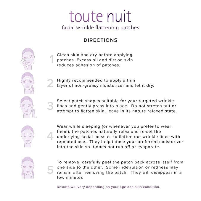 Toute Nuit Wrinkle Patches – Jet – Face Tape for Forehead and Large Frown Lines – Hypoallergenic Anti Wrinkle Patches – 20 Count, Made in USA