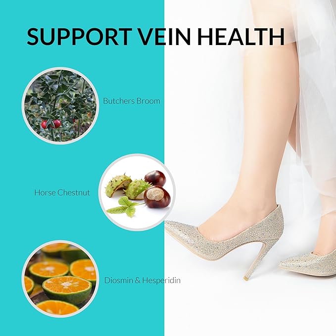 UpNourish Cellulite Vein Health Supplement with Caviar Collagen, SOD DIMPLESS, MOROSIL, Butchers Broom, Horse Chestnut, Leg Wellness and Circulation Support 90ct