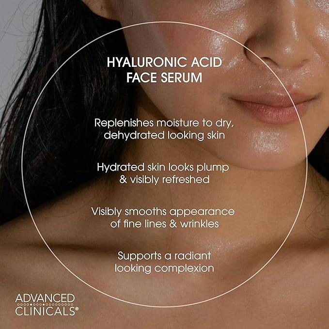 Advanced Clinicals Hyaluronic Acid Serum For Face | Moisturizing Facial Skin Care Products | Hydrating Serum For Face Helps Improve Look Of Wrinkles, Fine Lines, & Uneven Dry Skin Texture, 1.75 Fl Oz