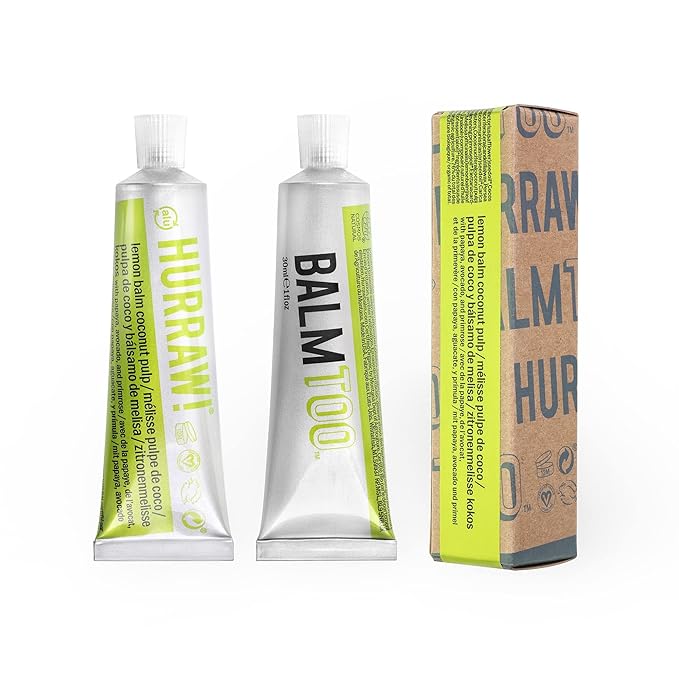 Hurraw! Balmtoo Squeezable Balm, Lemon Balm Coconut Pulp: Ultra-moisturizing. Anywhere application. Body, face, lips, neck, fingers, toes. 1 tube = 7 sticks of lip balm. Natural, Organic. Made in USA
