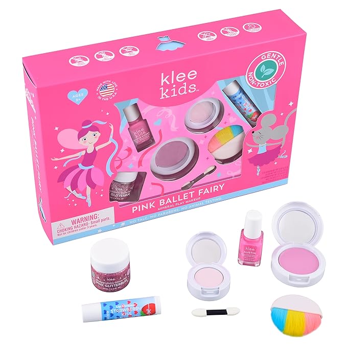 Luna Star Naturals Klee Kids Deluxe Play Makeup Kit. Gentle and Non-Toxic. Made in USA. (Pink Ballet Fairy)