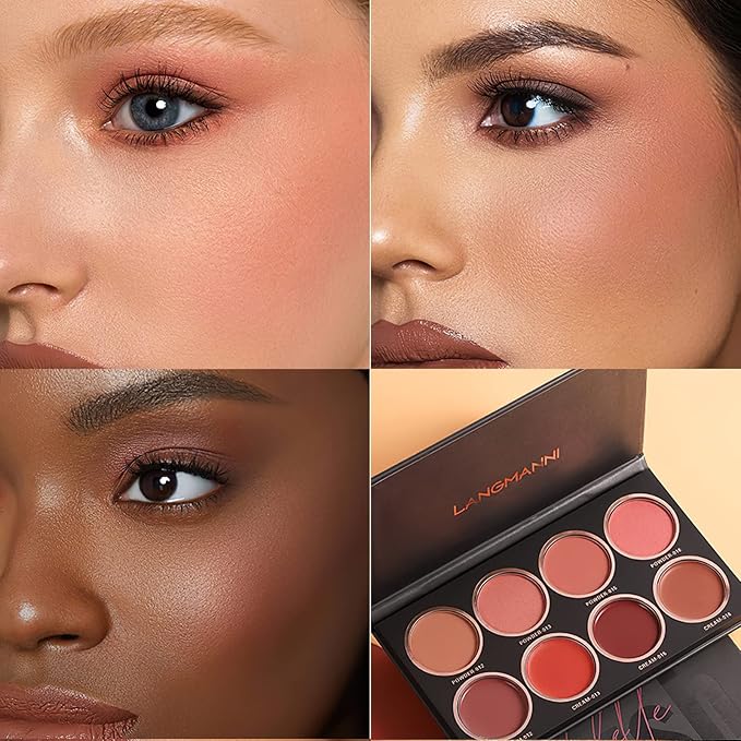 8 Colors Blush and Highlighter Palette, 2-in-1 Contour Makeup Palette, Lightweight, Blendable, Natural Radiance, Face Palette Holiday Gift Set for Women