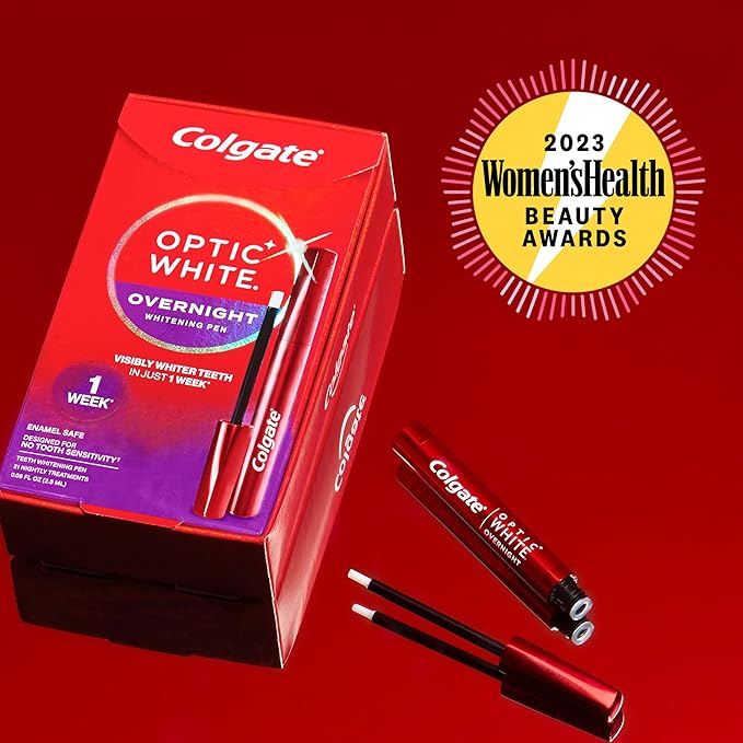 Colgate Optic White Overnight Teeth Whitening Pen, Teeth Stain Remover to Whiten Teeth, 35 Nightly Treatments, 0.08 Fl Oz