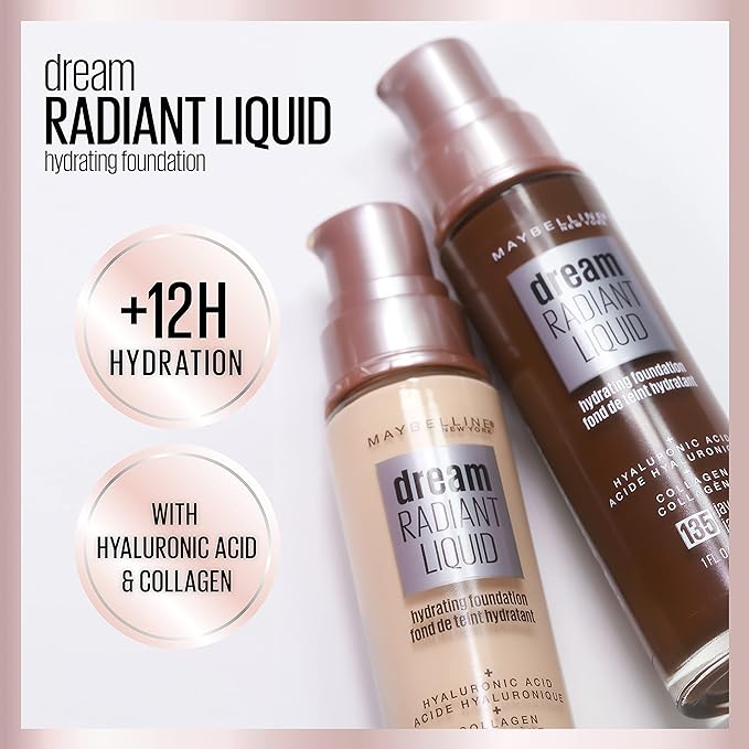 Maybelline Dream Radiant Liquid Medium Coverage Hydrating Makeup, Lightweight Liquid Foundation, Coconut, 1 Count