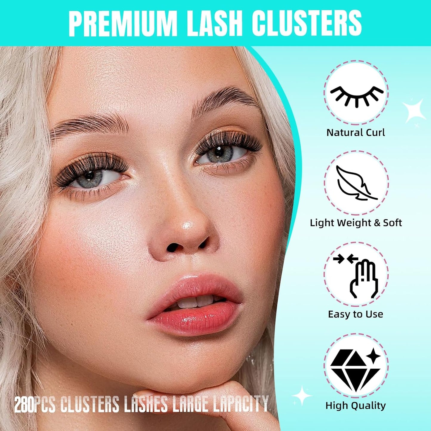 Lash Clusters Wispy 280PCS Eyelash Extension 80D Cluster Lashes Individual Lashes DIY Lash Extension Natural Look Cluster Eyelash Extensions Soft False Eyelashes at Home for Beginners(14mm)