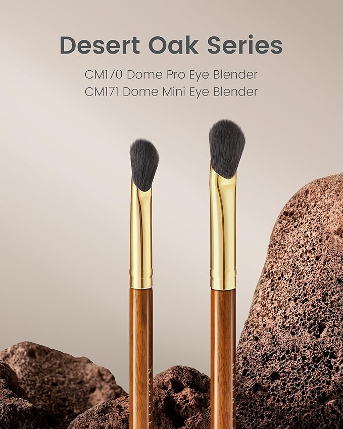Desert Oak Series Thumb-Shaped Eyeshadow Brush - Curved Brush Head Mimics Natural Finger Contour, Premium Goat Hair & Bubinga Handle for Lid/Crease Blending (CM 170)