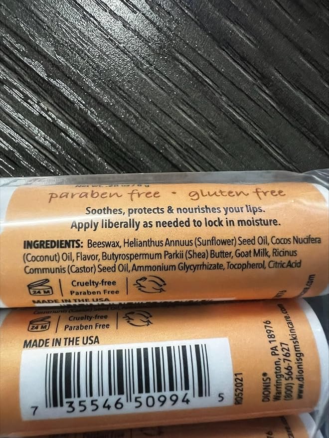 Dionis - Goat Milk Skincare Milk & Honey Scented Lip Balm - Set of 6 (0.28 oz) - Made in the USA - Cruelty-free and Paraben-free