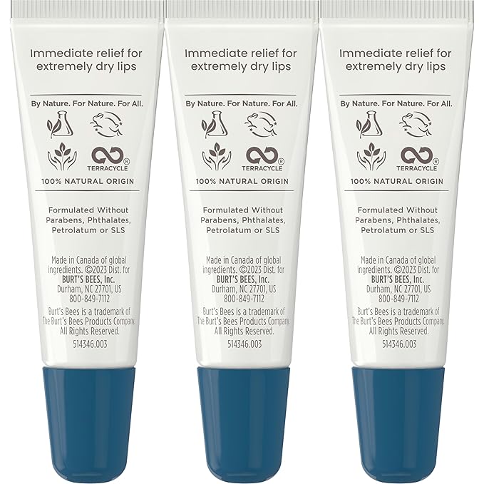 Burt's Bees Rescue Lip Relief Lip Balm, With Shea Butter and Echinacea, Tint-Free, Natural Origin Lip Care, 3 Tubes, 0.35 oz.