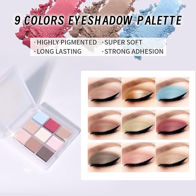 Makeup Set Kit for Women Girls Teens, Makeup Present Set, Includes 9 Color Eyeshadow, Counter Stick, Foundation, Eyebrow Pencil, Eyeliner, Mascara, Lip Gloss, 5Pcs Brushes, Sponge